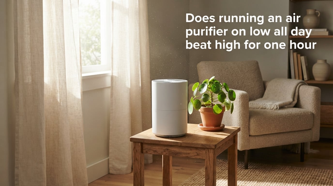 Does running an air purifier on low all day beat high for one hour