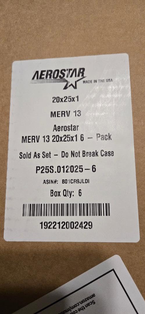 Aerostar Air Filter 20x25x1 MERV 13 AC Filter, HVAC, Furnace Filter, 6 Pack - Allergies, Dust, Pet Dander & Smoke customer photo 2