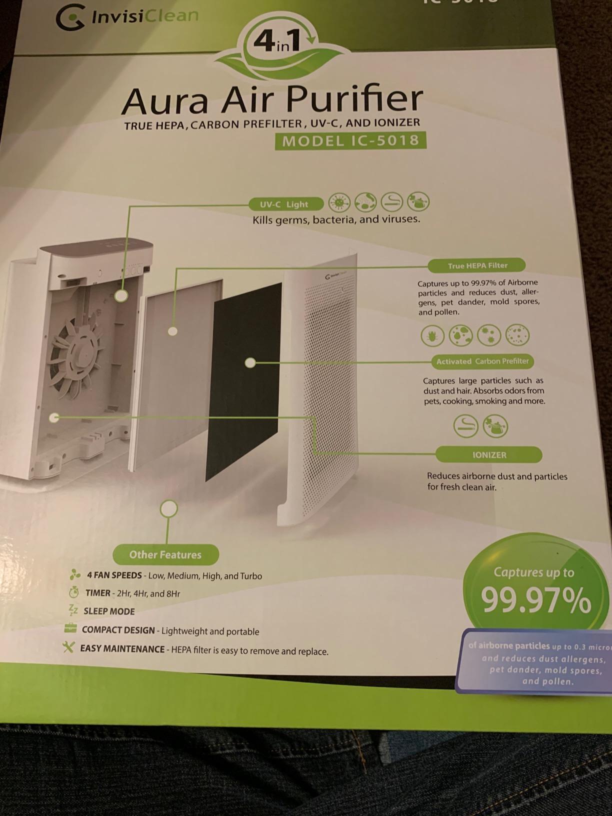 Air Purifier for Home Allergies & Pets | 4-in-1 H13 True HEPA Filter/Ionizer/Carbon + UV Light | Portable Air Purifiers for Large Room & Bedroom Odor Elimination - InvisiClean Aura II customer photo 1
