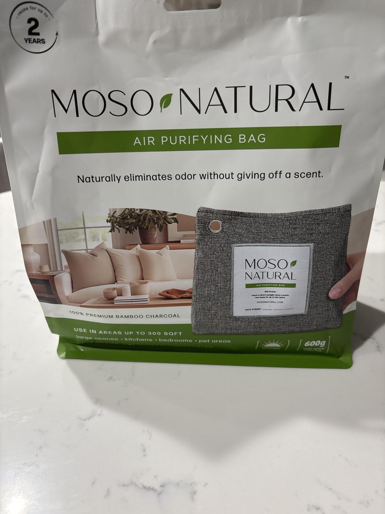 Moso Natural Air Purifying Bag 600g, Premium Charcoal Odor Absorber & Room Deodorizer for Large Spaces — Lasts 2 Years, Bedroom, Basement, Pet Odor Eliminator for Home, Unscented Bamboo Charcoal Bag customer photo 2