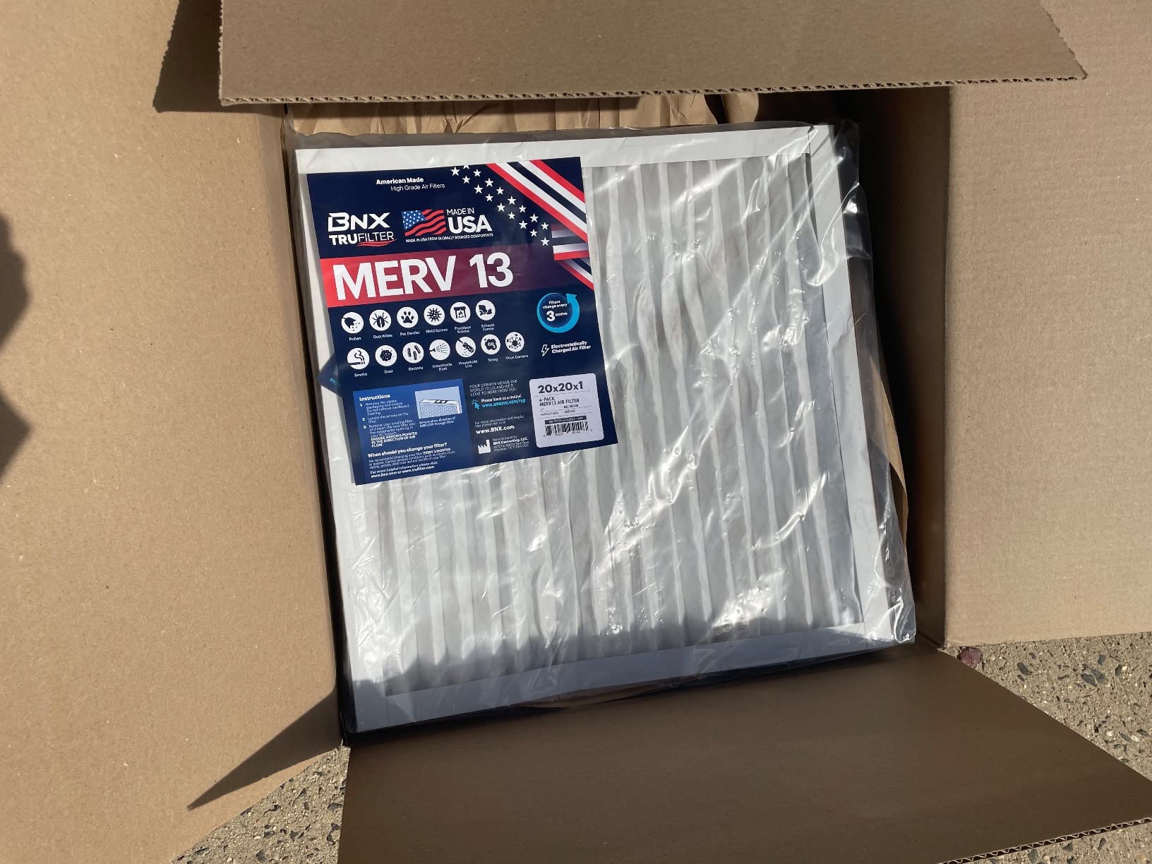 BNX TruFilter 16x25x1 Air Filter MERV 13 AC Filter, HVAC Furnace Filter, 4 Pack (ACTUAL SIZE 15.69