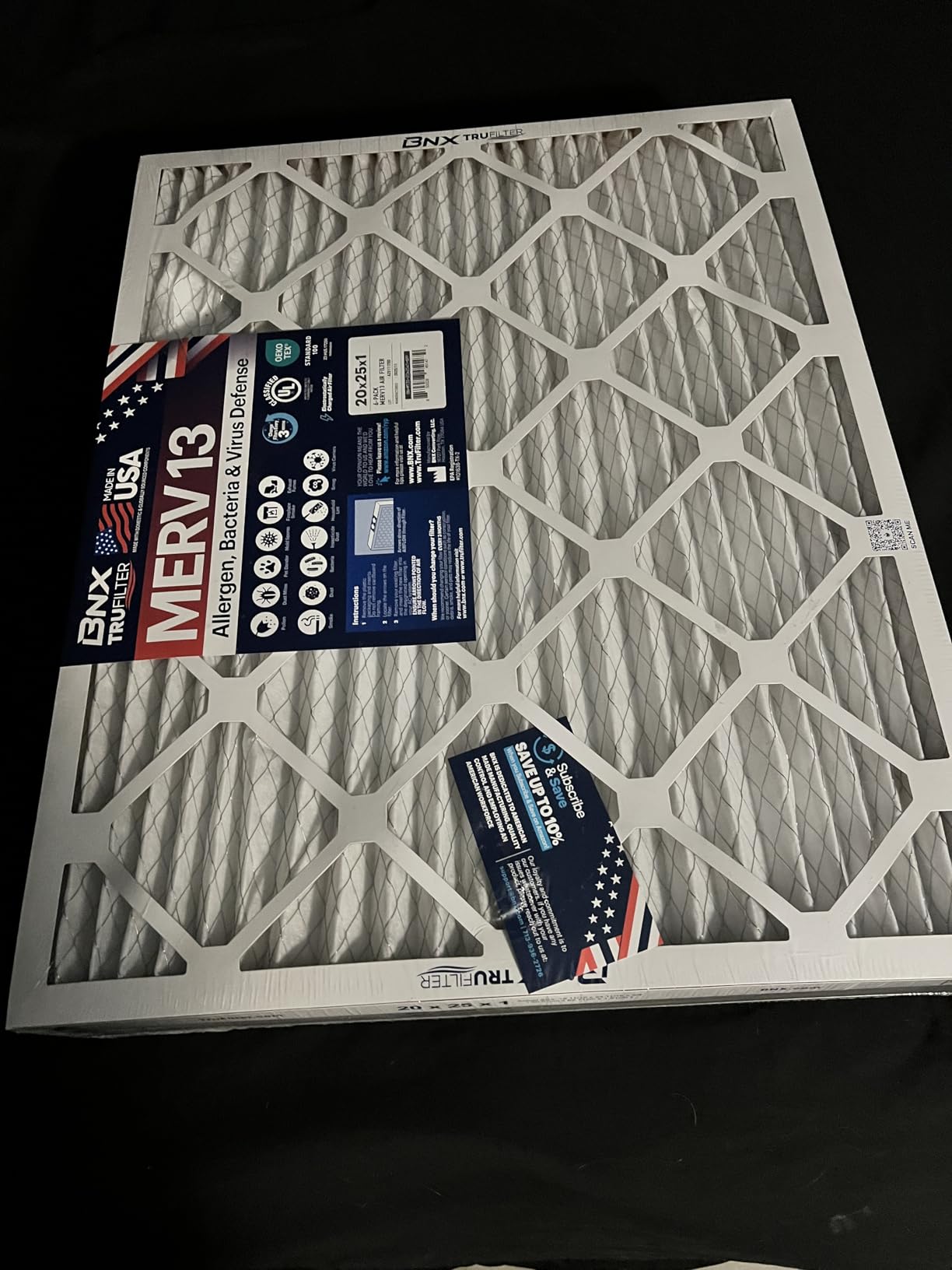 BNX TruFilter 20x25x1 Air Filter MERV 13 AC Filter, HVAC Furnace Filter, 6 Pack - Allergies, Dust, Pet Dander & Smoke - MADE IN USA customer photo 1