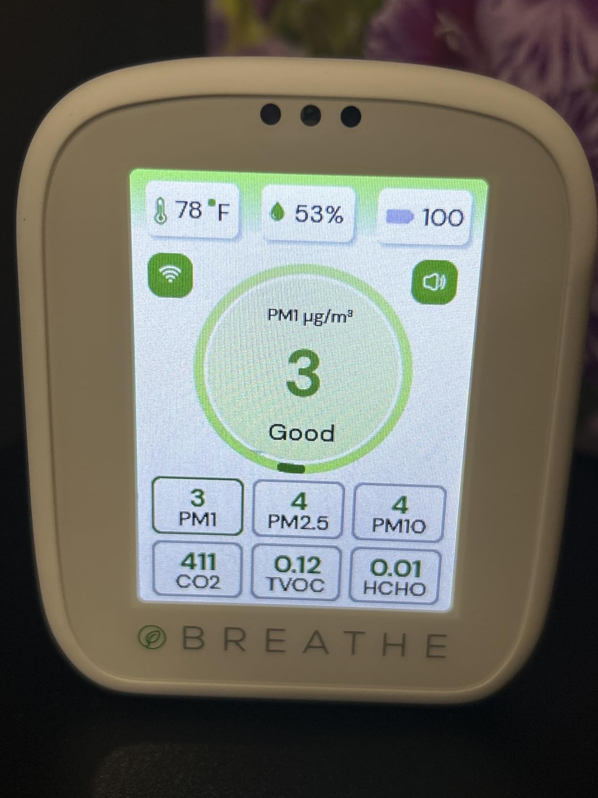 BREATHE Airmonitor Plus Indoor Air Quality Monitor w/CO2, PM & App. Gen 2. | Professional-Grade NDIR Sensor, PM1, PM10, TVOC, Formaldehyde, Smart Alerts, 90-Day History, CSV Export. 6 Hour Battery Life. customer photo 2