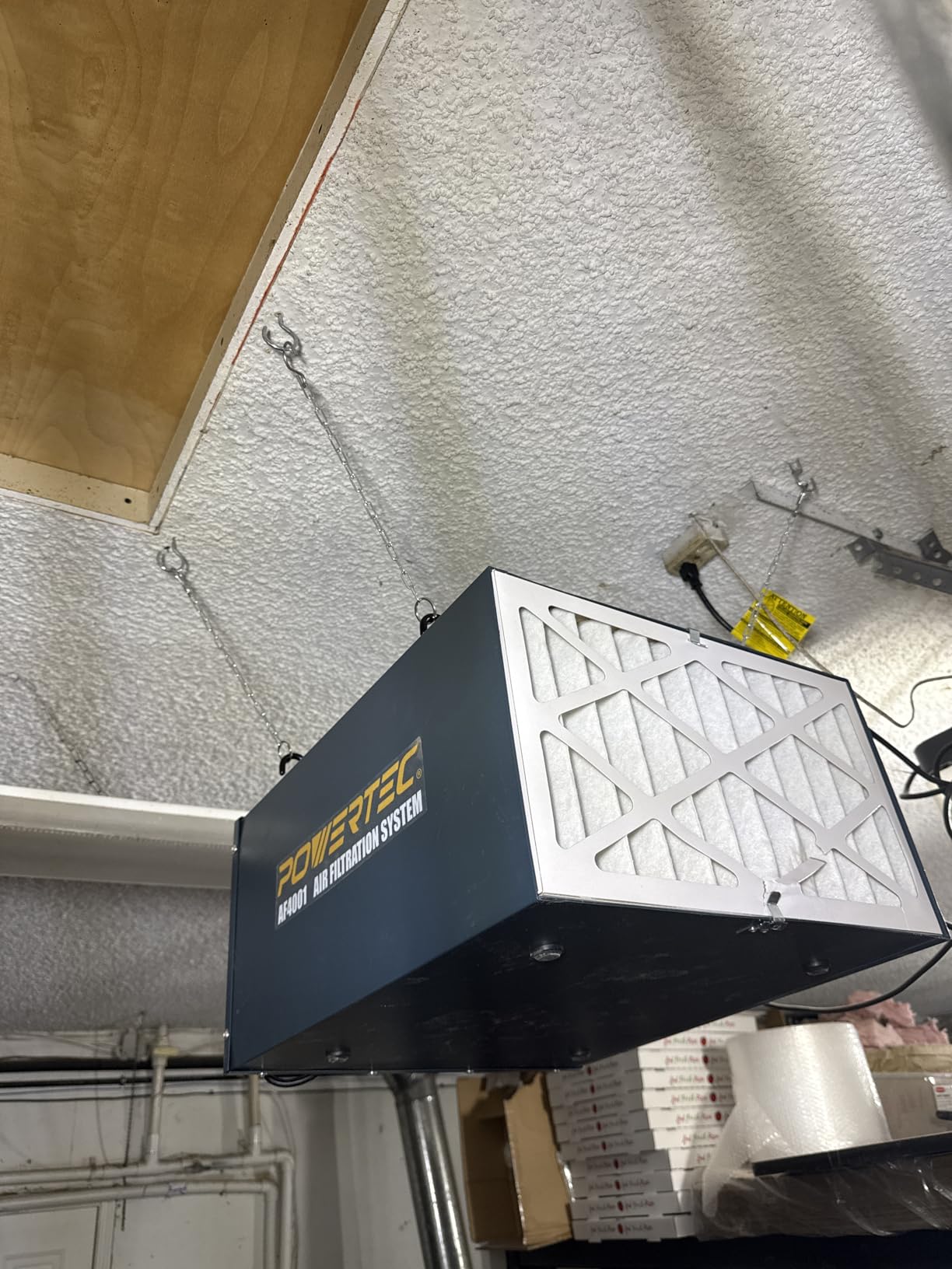 POWERTEC AF4001C 3-Speed Remote Controlled Air Filtration System (300/350/400 CFM) w/Extra Inner and Outer Filters, Hanging Air Filter customer photo 1
