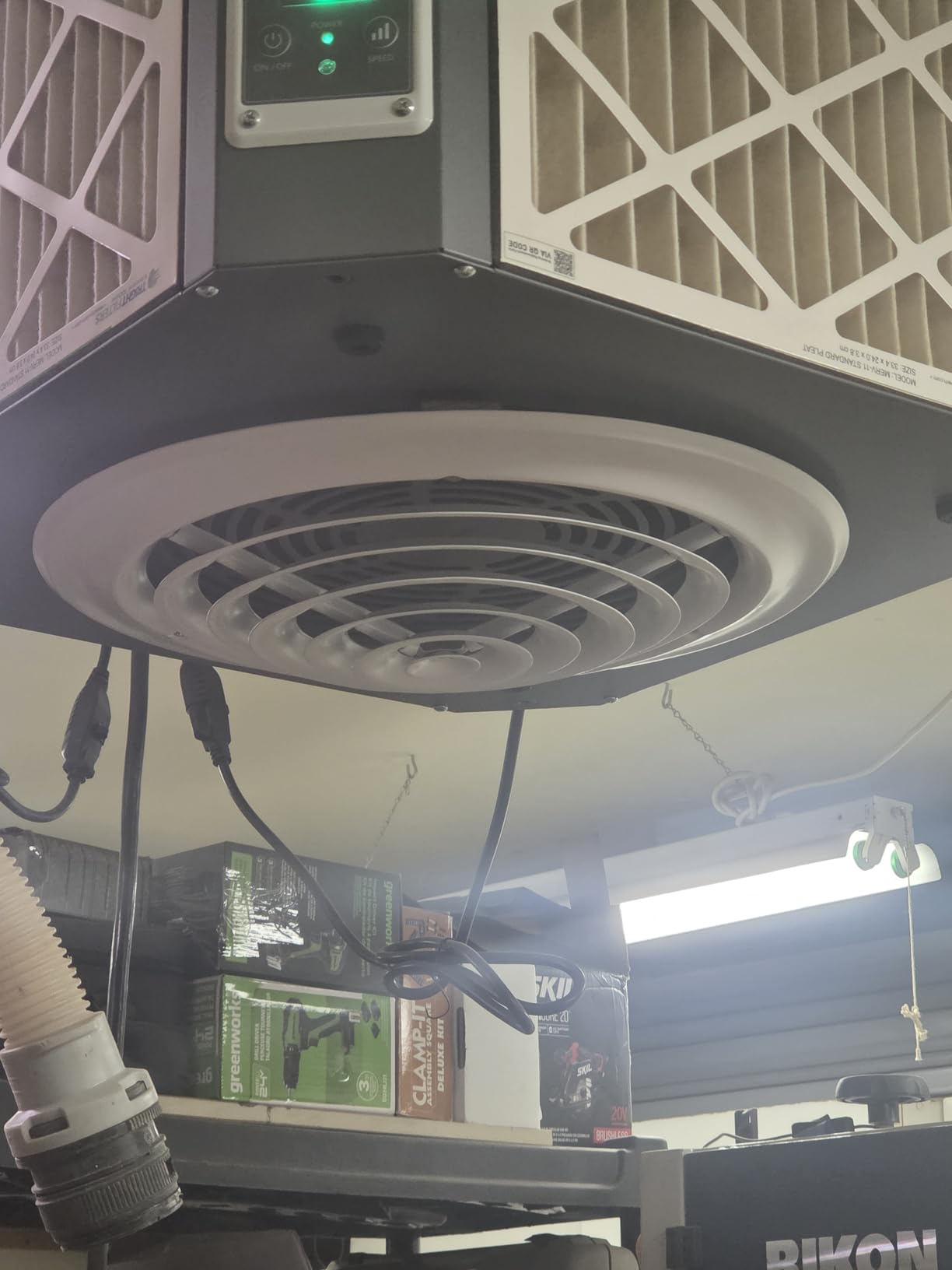 Abestorm 360 Degree Intake Air Filtration System DecDust 1350IG, Built-in Ionizer, 1350CFM Hanging Air Filter, MERV-11 Filter customer photo 2