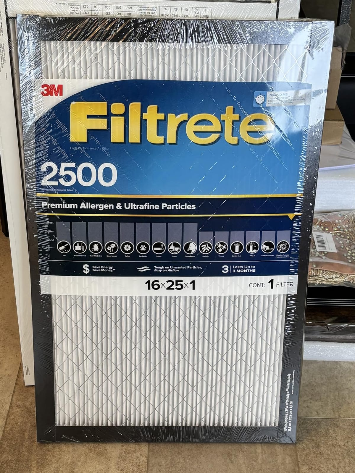 Filtrete 20x25x1 AC Furnace Air Filter, MERV 14, MPR 2500, High Performance Premium Allergen, Ultrafine Particles, Bacteria & Virus Filter, CERTIFIED Asthma & Allergy Friendly, 4-Pack customer photo 1