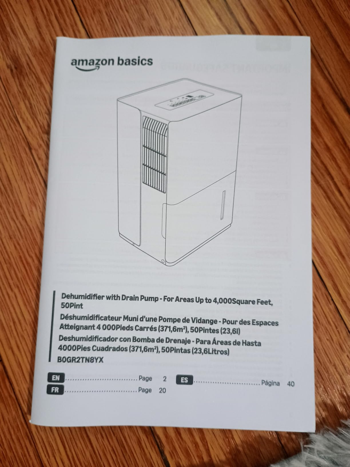 Amazon Basics 50-Pint Large Dehumidifier with Pump, New Energy Star Certified, Humidity Control, Auto-Defrost, Timer, Overflow Protection for Rooms up to 4000 SFT, White customer photo 1