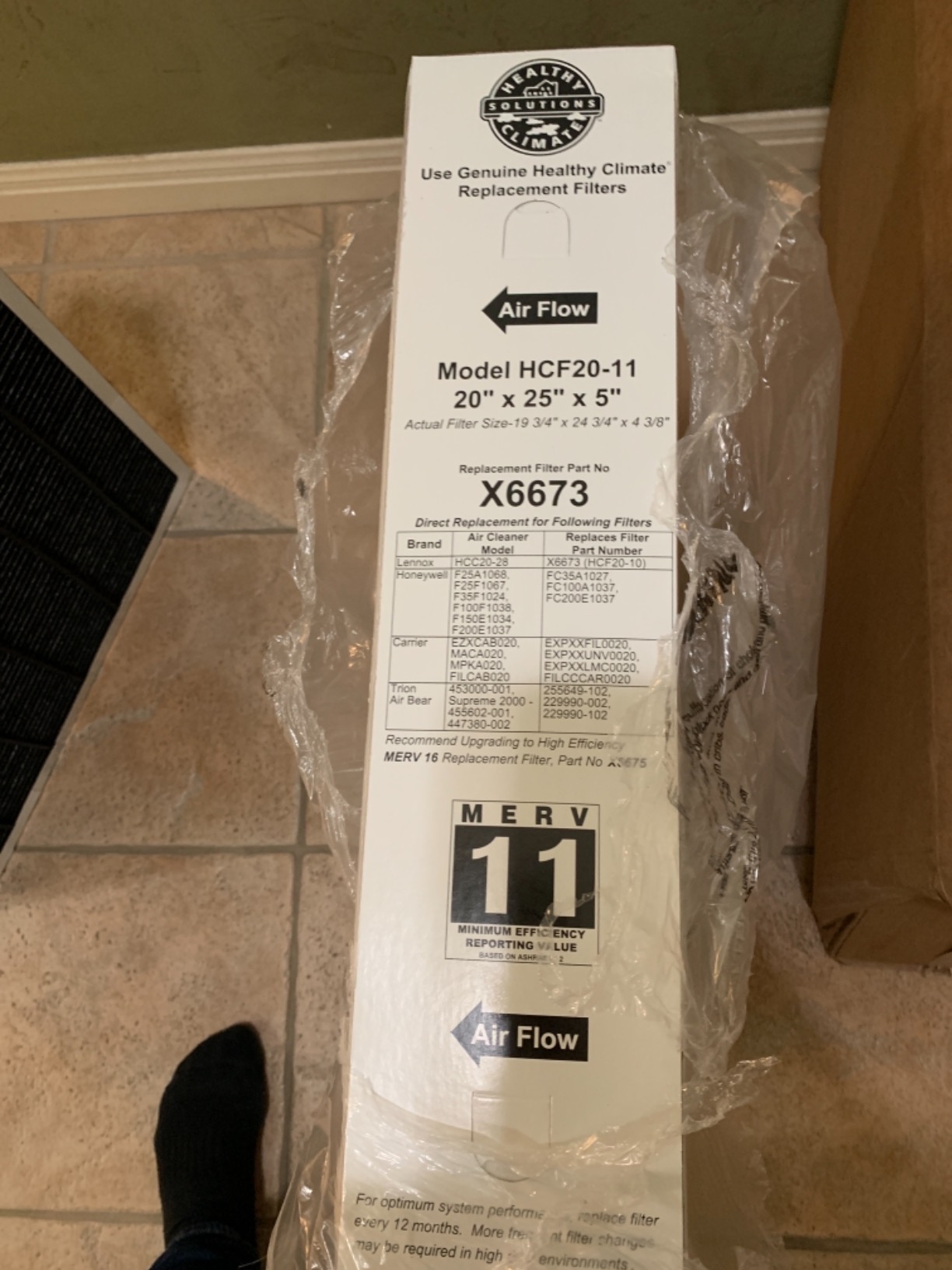 Lennox Y6604- PureAir PCO3-20-16 MERV 16 Filter- 20