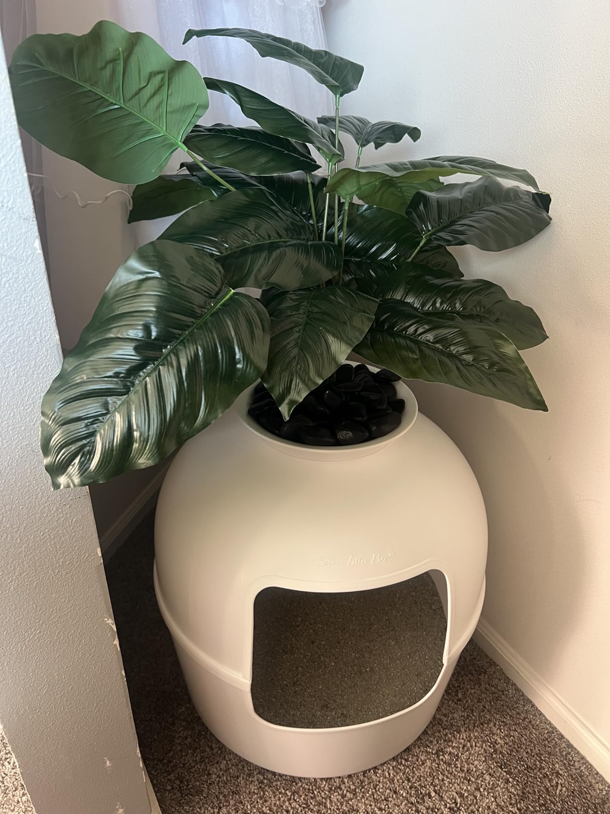 Secret Litter Box by Bundle & Bliss - Hidden Litter Box Enclosure, Patented Design with Odor Control, Includes Faux Plant, Carbon Filter and Real Stones Vivid White customer photo 2