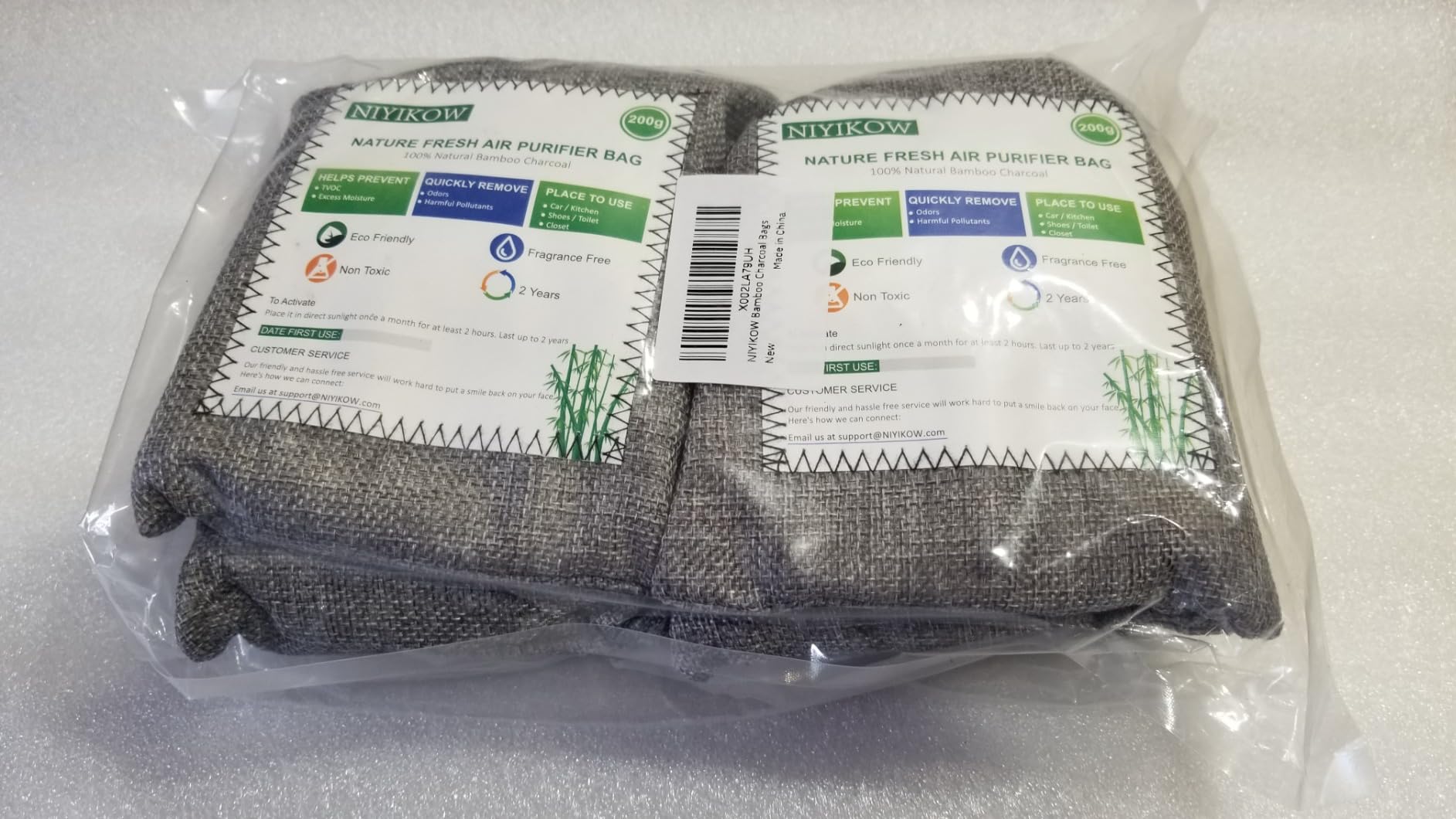 NIYIKOW Charcoal Bags Odor Absorber (Large, 4Pack x 200g), Nature Fresh Bamboo Charcoal Air Purifying Bags, Activated Charcoal Odor Absorber for Home, Car, Closet, Pets, Basement Odor Eliminator -Grey customer photo 1