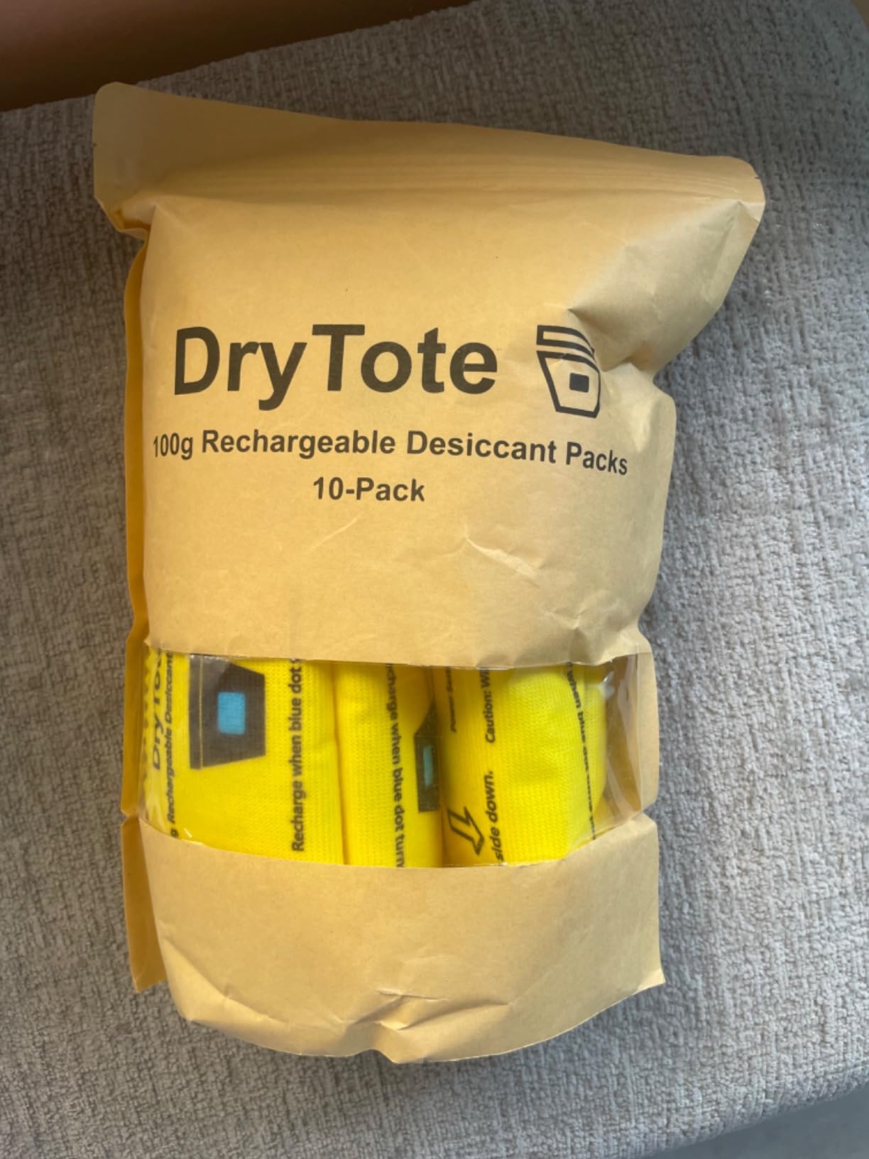DryTote Rechargeable Desiccant Packs (5 Pack), Color Indicating Silica Gel Moisture Absorber for Storage Bins, Totes, Suitcases & 3D Printer Filament, 100g customer photo 1