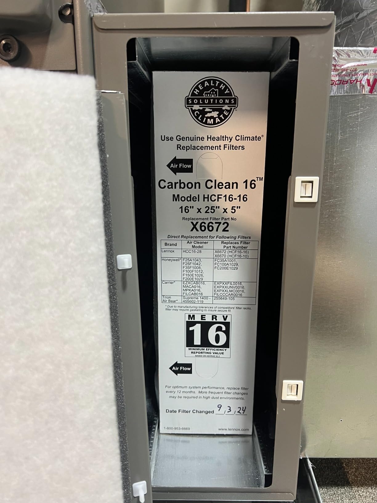 Lennox X6672 16x25x5 Healthy Climate Carbon-Clean MERV 16 Filter Bundle with Same Day Supply Filter Change Reminder Magnet (2-Pack) customer photo 1