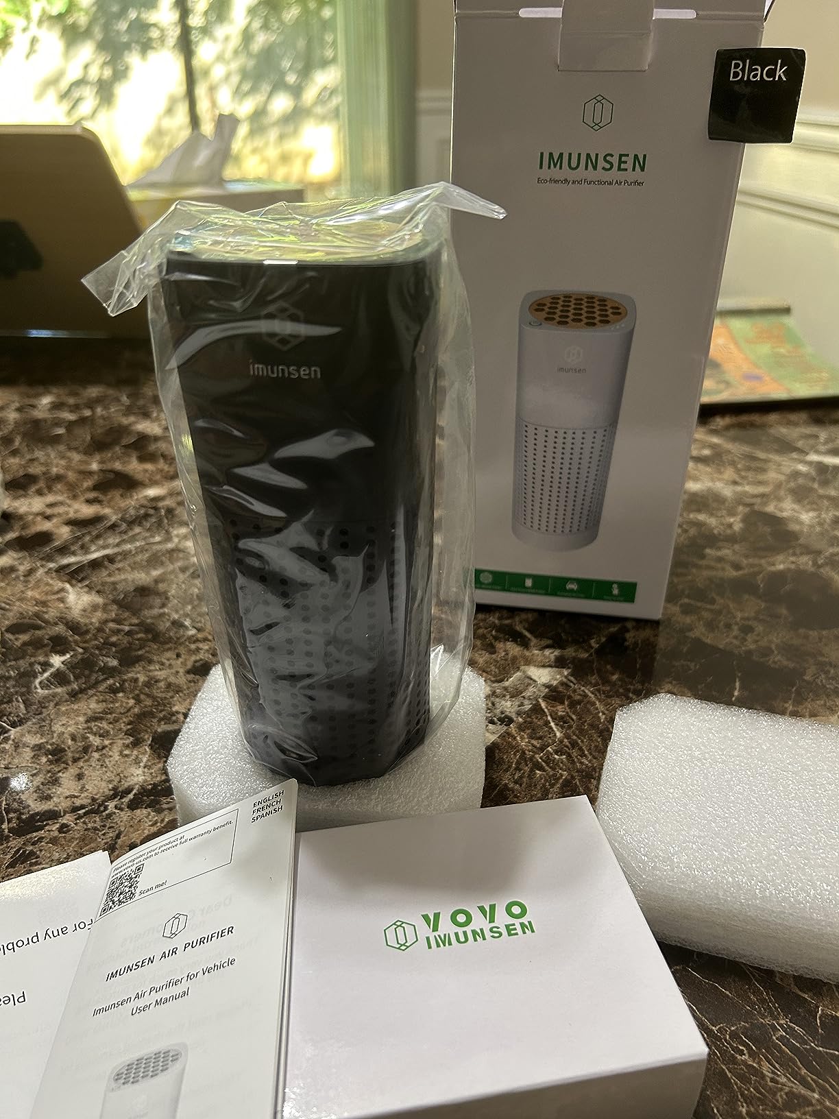 IMUNSEN M-003B True HEPA 13 Filter Air Purifier for Car, Desk, and Office with Carbon Deodorization Filter, 4-Stage Filtration, Smoke, Odors, Allergens, USB Port 5V, Made in Korea - Black customer photo 1