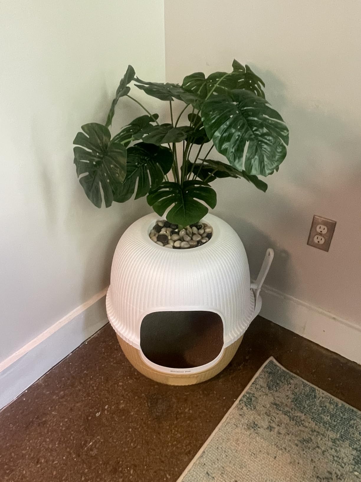 Hidden Cat Litter Box with Faux Plant & Scoop, Drawer Decorative Litter Box Enclosure with Odor Controlled Carbon Filter, Effortless Refilling, Scooping & Cleaning, Leak-Proof Design, Brown customer photo 2